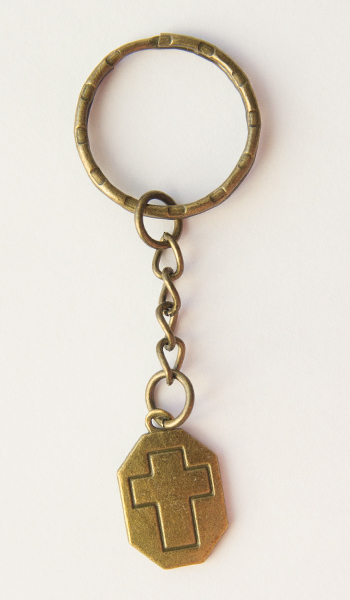 Брелок металлический под бронзу высечка на шестиграннике "Крест" (БСБМк-16)