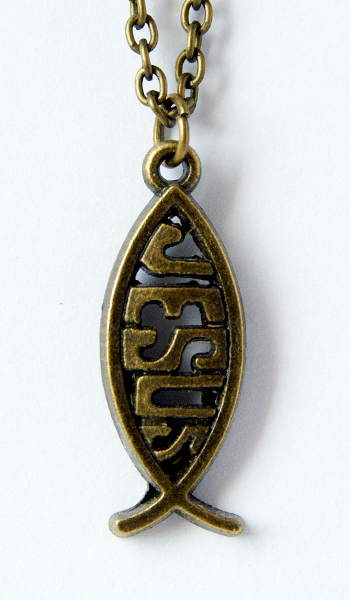 Кулон металлический на цепочке под бронзу - Рыбка Jesus вертикальная (КМБЦ-2)