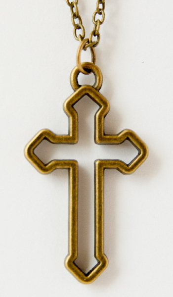 Кулон металлический на цепочке под бронзу - Крестик полый (КМБЦ-12)