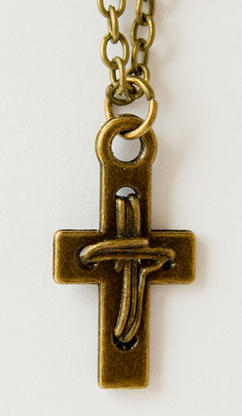 Кулон металлический на цепочке под бронзу - Крестик внутри крестика (КМБЦ-16)