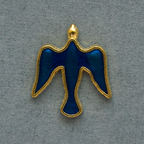 Значок на цанге Голубь, синий, металл под золото (ЗЦк-5)