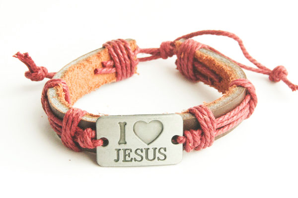 I love Jesus — кожаный браслет (бордовый шнур)