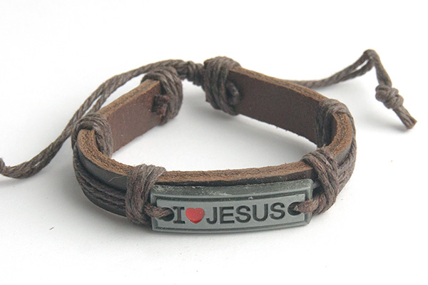 I love Jesus - кожаный браслет (темно-коричневый шнур)