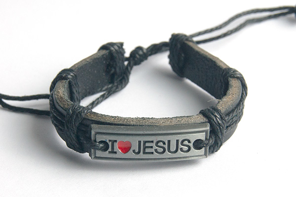 I love Jesus - кожаный браслет (черный шнур)