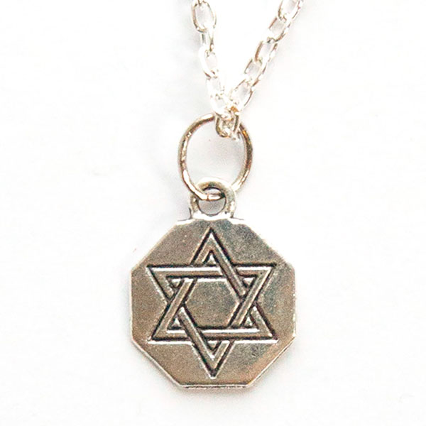 Кулон на цепочке - Звезда Давида на восьмиугольнике (под серебро)