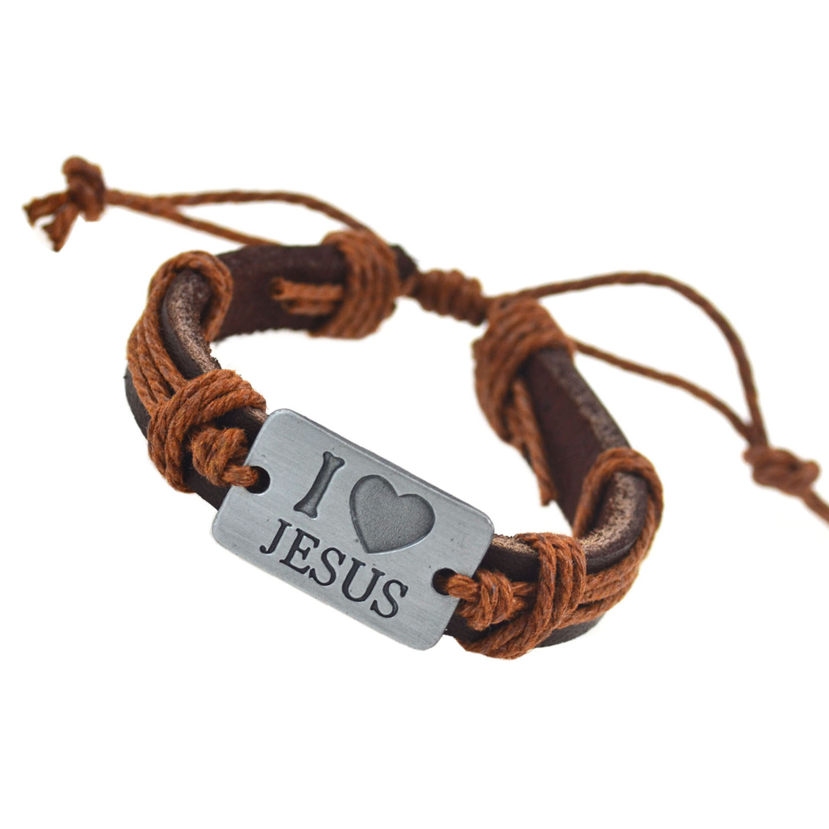 Кожаный браслет - I love Jesus