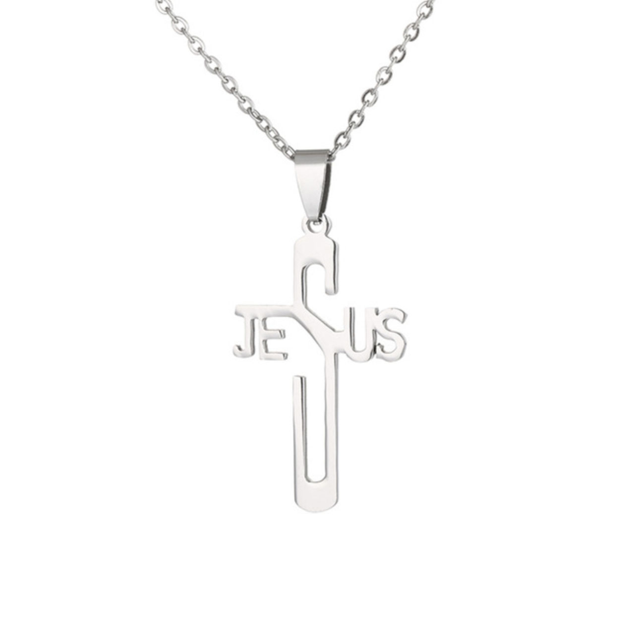 Кулон на цепочке - Крест Jesus под серебро