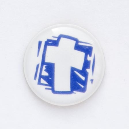 Значок на цанге - Белый крестик на бело-синем фоне