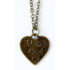 Кулон металлический на цепочке под бронзу - Сердце, надпись "I Love God" (КМБЦ-22)