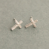 Серьги-гвоздики под серебро, Крестик со стразами маленький (СКМк-13)