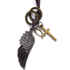 Кулон металлический на кожаном шнурке - Крыло, крестик, рыбка, два кольца, под бронзу