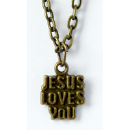 Кулон металлический на цепочке под бронзу - Jesus Love You (КМБЦ-25)