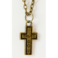 Кулон металлический на цепочке под бронзу - Крестик trust God (КМБЦ-15)