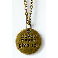 Кулон металлический на цепочке под бронзу - Never never give up! (КМБЦ-21)