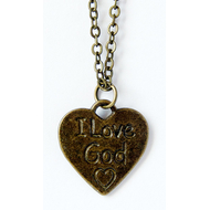 Кулон металлический на цепочке под бронзу - Сердце, надпись "I Love God" (КМБЦ-22)