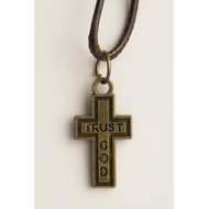 Кулон металлический под бронзу на х/б шнурке Крестик trust God (КМБШк-15)
