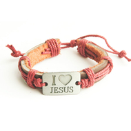 I love Jesus — кожаный браслет (бордовый шнур)