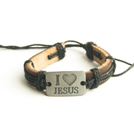 I love Jesus - кожаный браслет (черный шнур)