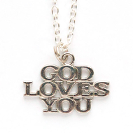 Кулон на цепочке - God Loves you перевод "Бог любит тебя" (под серебро)
