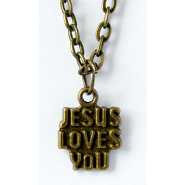 Кулон металлический на цепочке под бронзу - Jesus Love You (КМБЦ-25)