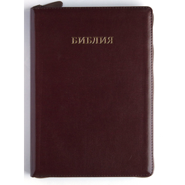 Библия каноническая (18х24,5см, коричневая, иск. кожа, молния, золотой обрез, крупный шрифт, слова Иисуса выделены красным)