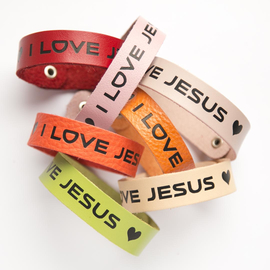 Браслет "I love Jesus" из натуральной кожи (разные цвета)