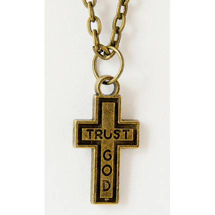 Кулон металлический на цепочке под бронзу - Крестик trust God (КМБЦ-15)