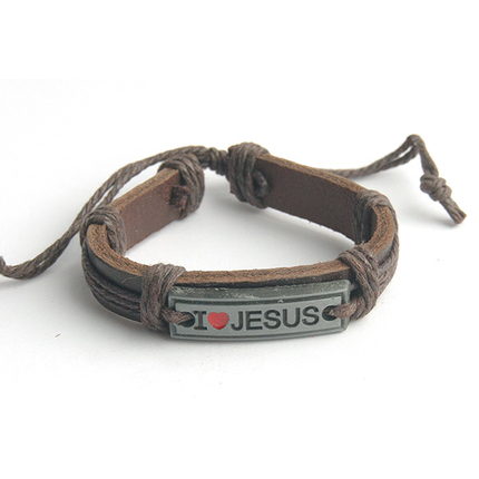 I love Jesus - кожаный браслет (темно-коричневый шнур)