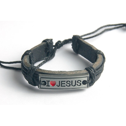 I love Jesus - кожаный браслет (черный шнур)