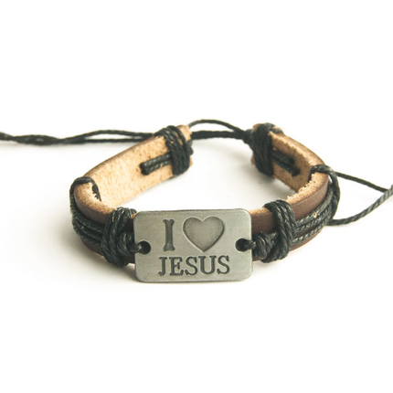 I love Jesus - кожаный браслет (черный шнур)