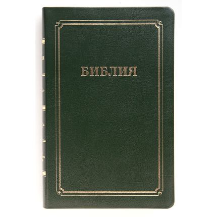 Библия (14х21,5см,тёмно-зелёная кожа, золотой обрез, закладка, крупный шрифт)
