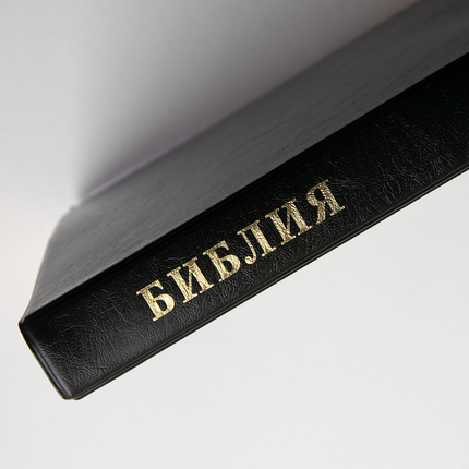Библия ( 17х23,5см, искусств. кожа, чёрный, золотая рамка, надпись "Библия", золотой обрез, индексы, 2 закладки, слова Иисуса выделены жирным, крупный шрифт)