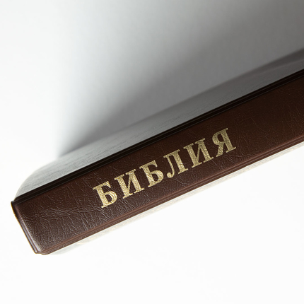 Библия ( 17х23,5см, искусств. кожа, тёмно-коричневый, золотая рамка, надпись "Библия", золотой обрез, индексы, 2 закладки, слова Иисуса выделены жирным, крупный шрифт)