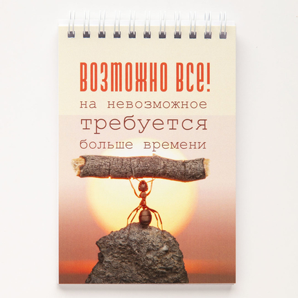 Блокнот 10x14,5 см "Возможно всё! На невозможное требуется больше времени" 48 л., линейка, цветные страницы