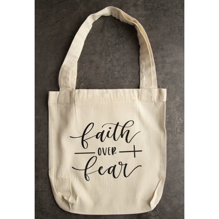 Холщовая Сумка-шоппер для покупок с надписью «Faith over fear» (Вера побеждает страх)