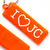 Светоотражающий брелок прямоугольный - I love JC (сердце) - оранжевый