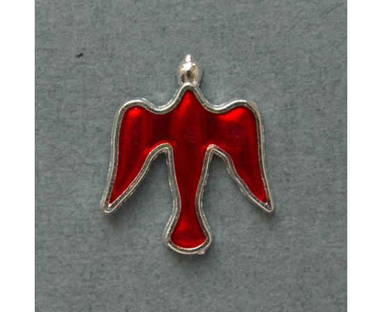Значок на цанге Голубь, красный, металл под серебро (ЗЦк-11)