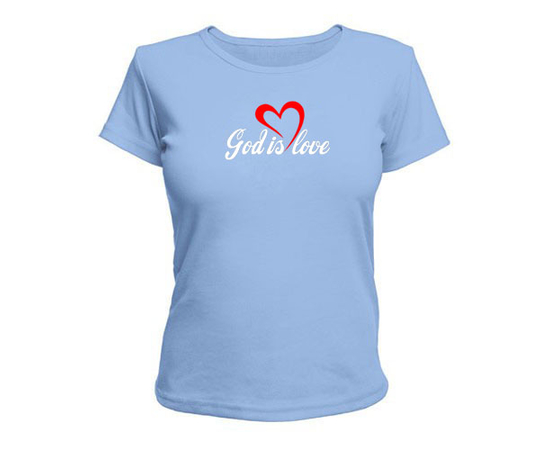 Женская футболка - GOD is love (БОГ есть любовь) - голубая