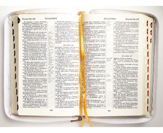 Библия (17х24см, белая кожа, индексы, золотой обрез, молния, крупный шрифт)