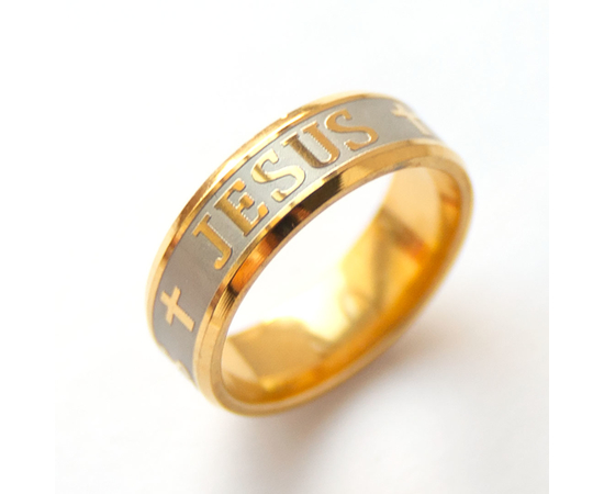 Кольцо - Jesus + Крестик  (под золото)