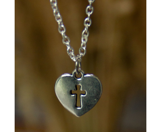 Кулон на цепочке - Сердце внутри крест (под серебро)