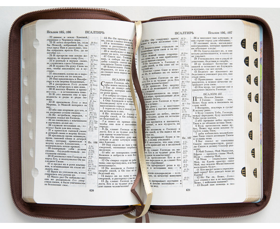 Библия каноническая (12х19см, тёмно-коричневая кожа, тиснение солнце, золотой обрез, индексы, молния, 2 закладки)