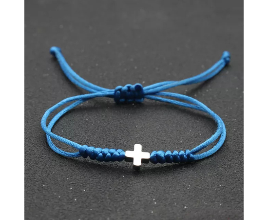 Браслет на шнурке - Крест (голубой)