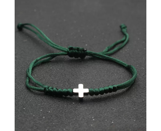 Браслет на шнурке - Крест (тёмно-зелёный)