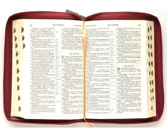 Библия (14х20,5см, искусств. кожа, бордо, орнамент из цветов по периметру, молния, золотой обрез, закладка)