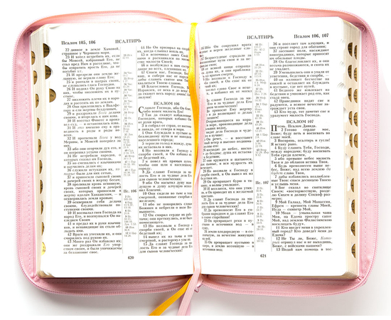 Библия (14,3х22см, искусств. кожа, нежно-розовый, "Золотое сердце", молния, золотой обрез, индексы, 2 закладки, слова Иисуса выделены жирным, средний шрифт)