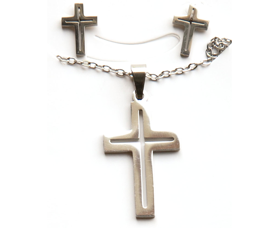 Кулон на цепочке и серьги - Крест (под серебро)