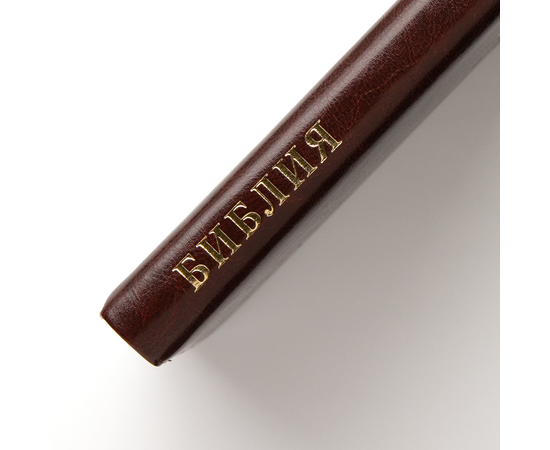 Библия (14,3х22см, искусств. кожа, тёмно-коричневый с оттенком бордо, надпись "Библия", молния, золотой обрез, 2 закладки, слова Иисуса выделены жирным, средний шрифт)