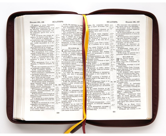 Библия (14,3х22см, искусств. кожа, тёмно-бордовый, "Рамка барокко", молния, золотой обрез, 2 закладки, слова Иисуса выделены жирным, средний шрифт)