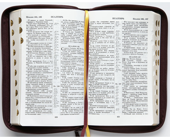 Библия (14,3х22см, натуральная кожа, бордовый с прожилками, "Золотой орёл", молния, золотой обрез, индексы, 2 закладки, слова Иисуса выделены жирным, средний шрифт)